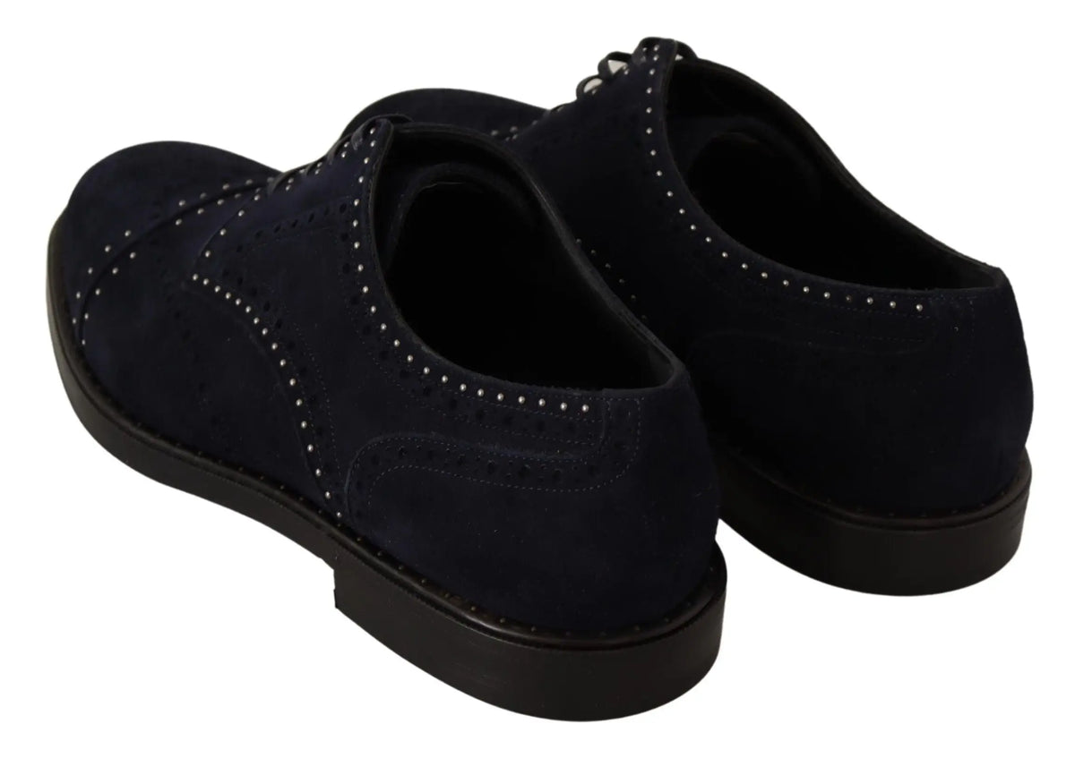 Dolce & gabbana blue suede leather derby studded shoes en daim bleu avec détails cloutés blancs