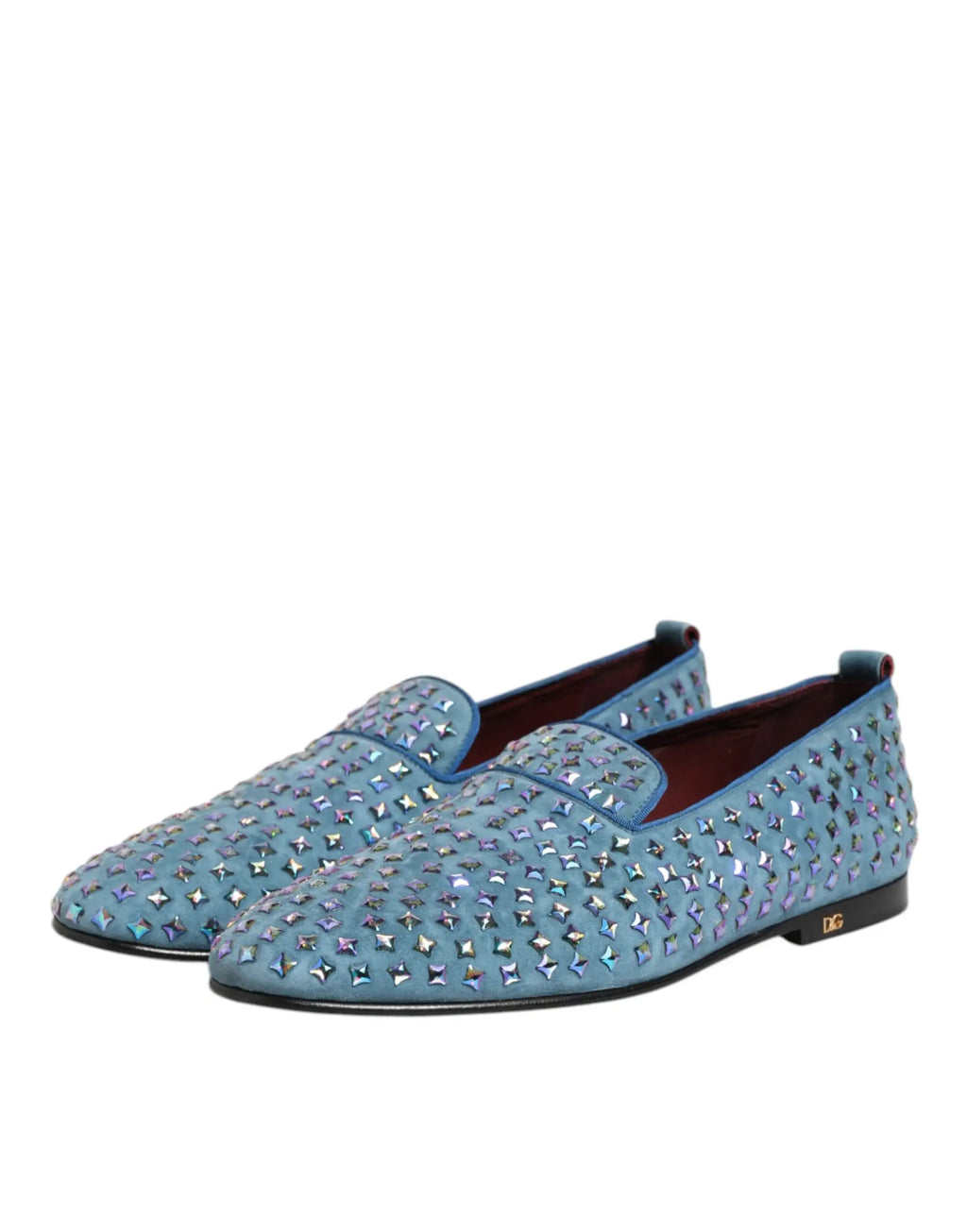Dolce & gabbana blue suede loafers pour homme ornés d’étoiles iridescentes pour un style habillé