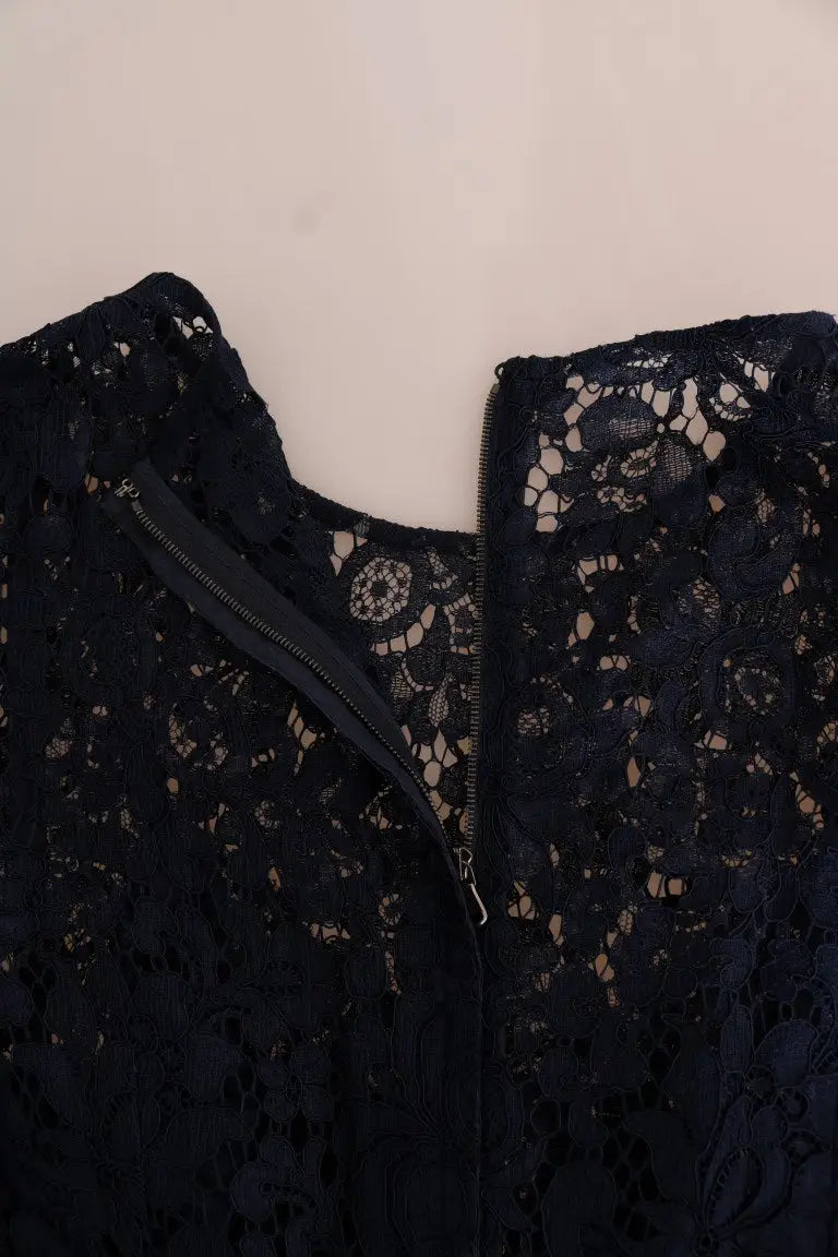 Top en dentelle noire avec motifs floraux détaillés et fermeture éclair centrale pour robe Dolce & Gabbana Blue Taormina