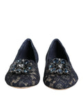 Flats en dentelle bleu foncé dolce & gabbana ornés d’un cluster floral de cristaux bleus foncés et clairs
