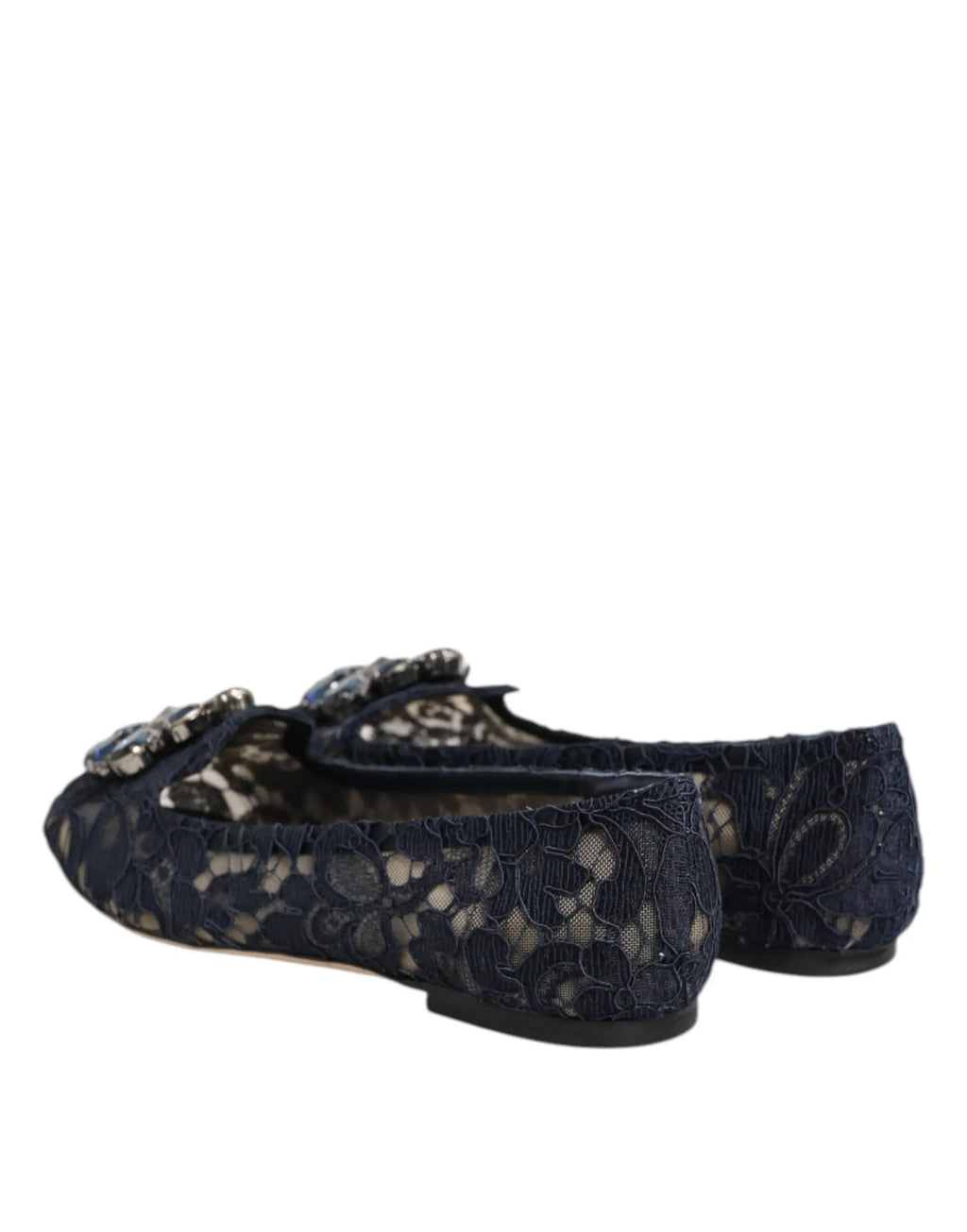 Dolce & gabbana blue taormina navy lace loafers with decorative jeweled bow flats shoes