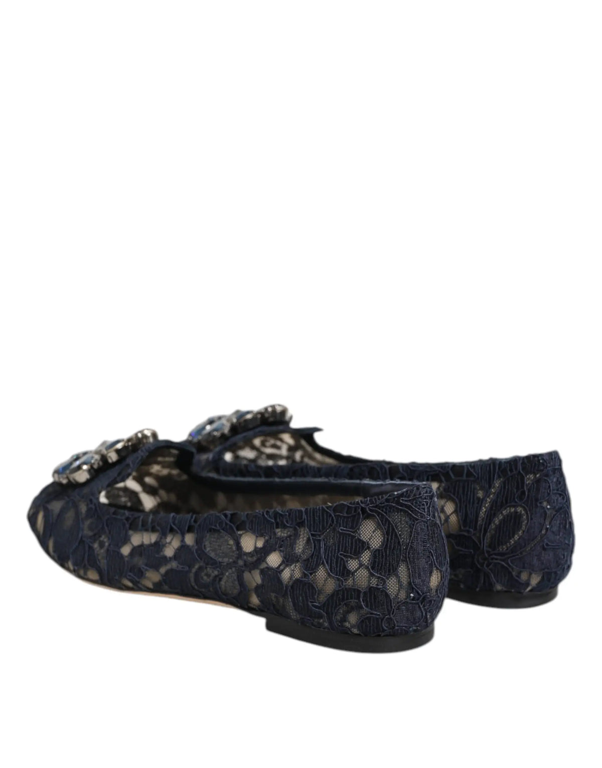 Dolce & gabbana blue taormina navy lace loafers with decorative jeweled bow flats shoes
