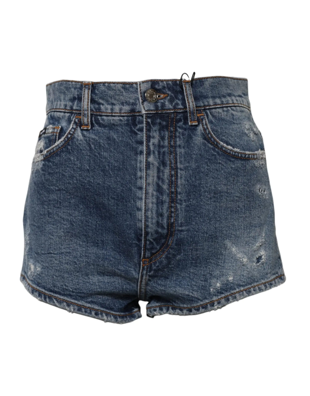 Shorts en denim bleu déchiré dolce & gabbana taille haute en coton avec ourlet effiloché