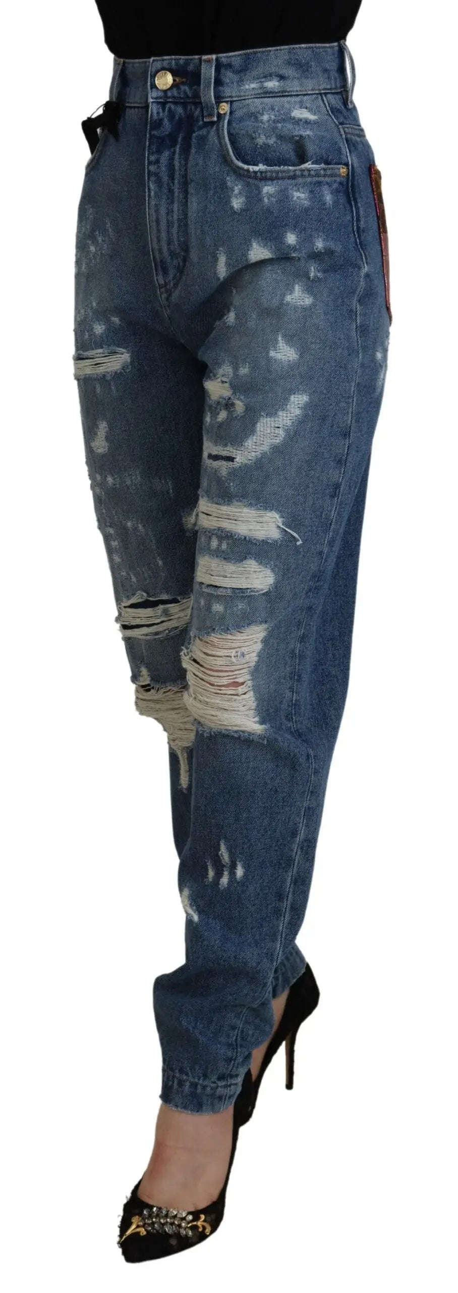Jean skinny en coton bleu tattered de dolce gabbana avec genoux déchirés et effet délavé usé