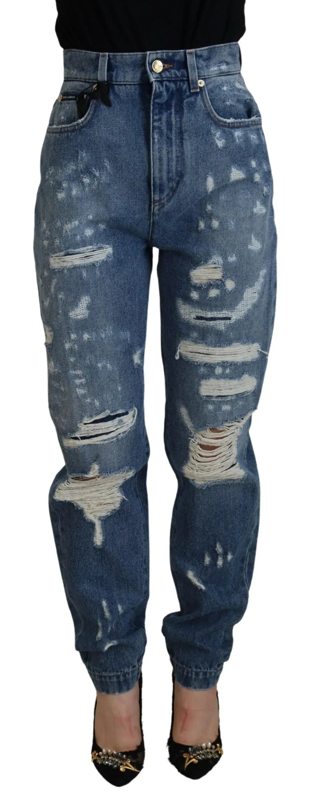Dolce & Gabbana jeans en denim bleu skinny en coton avec déchirures et bords effilochés style usé