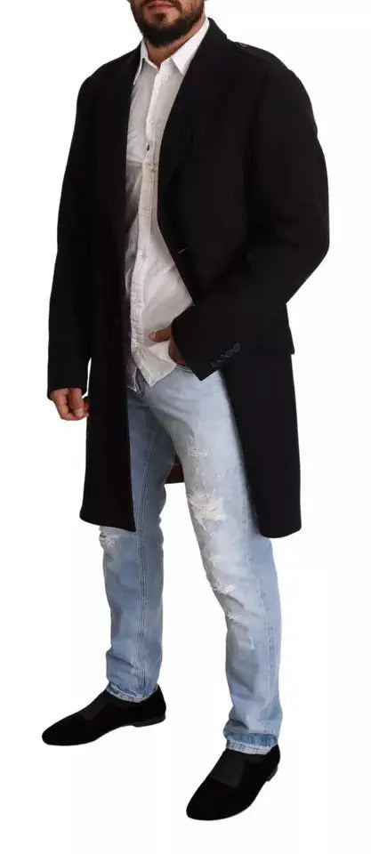 Dolce & Gabbana manteau en laine noir avec col cranté et coupe croisée simple boutonnage