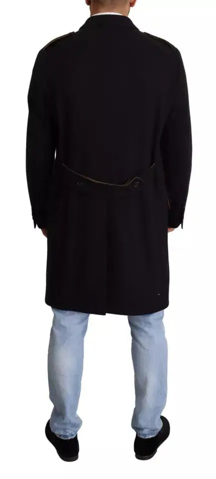 Dolce & Gabbana trench bleu en laine stretch avec design classique croisé et col à revers cranté