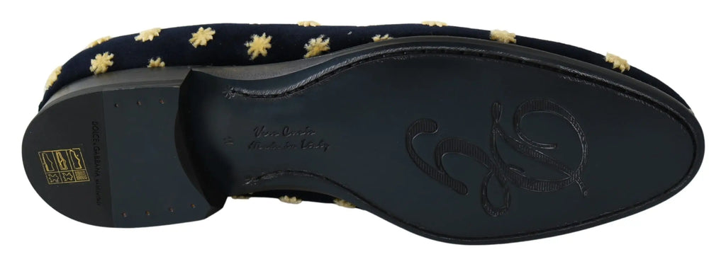 Mocassins dolce & gabbana en velours bleu marine avec motifs étoile brodés en or