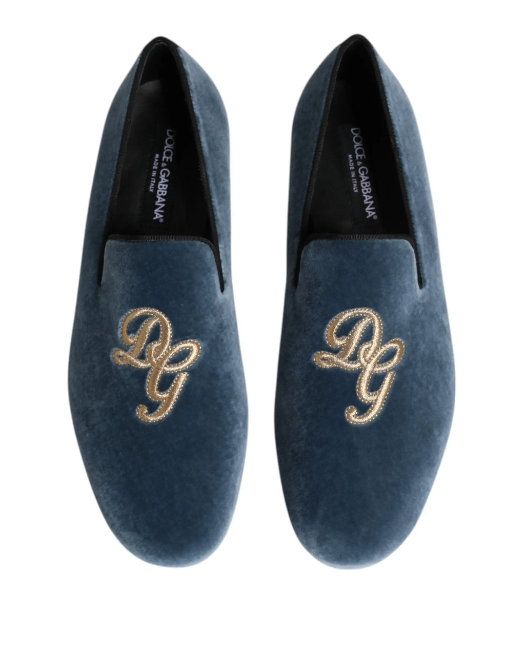 Mocassins slip-on en velours bleu profond avec monogramme dg doré de dolce & gabbana pour usage formel