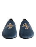 Dolce gabbana mocassins bleu en velours avec logo dg brodé or pour chaussures formelles
