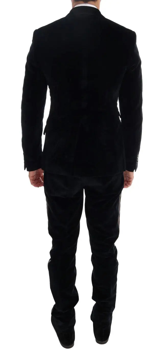 Costume trois pièces slim bleu en velours dolce & gabbana avec coupe classique ajustée