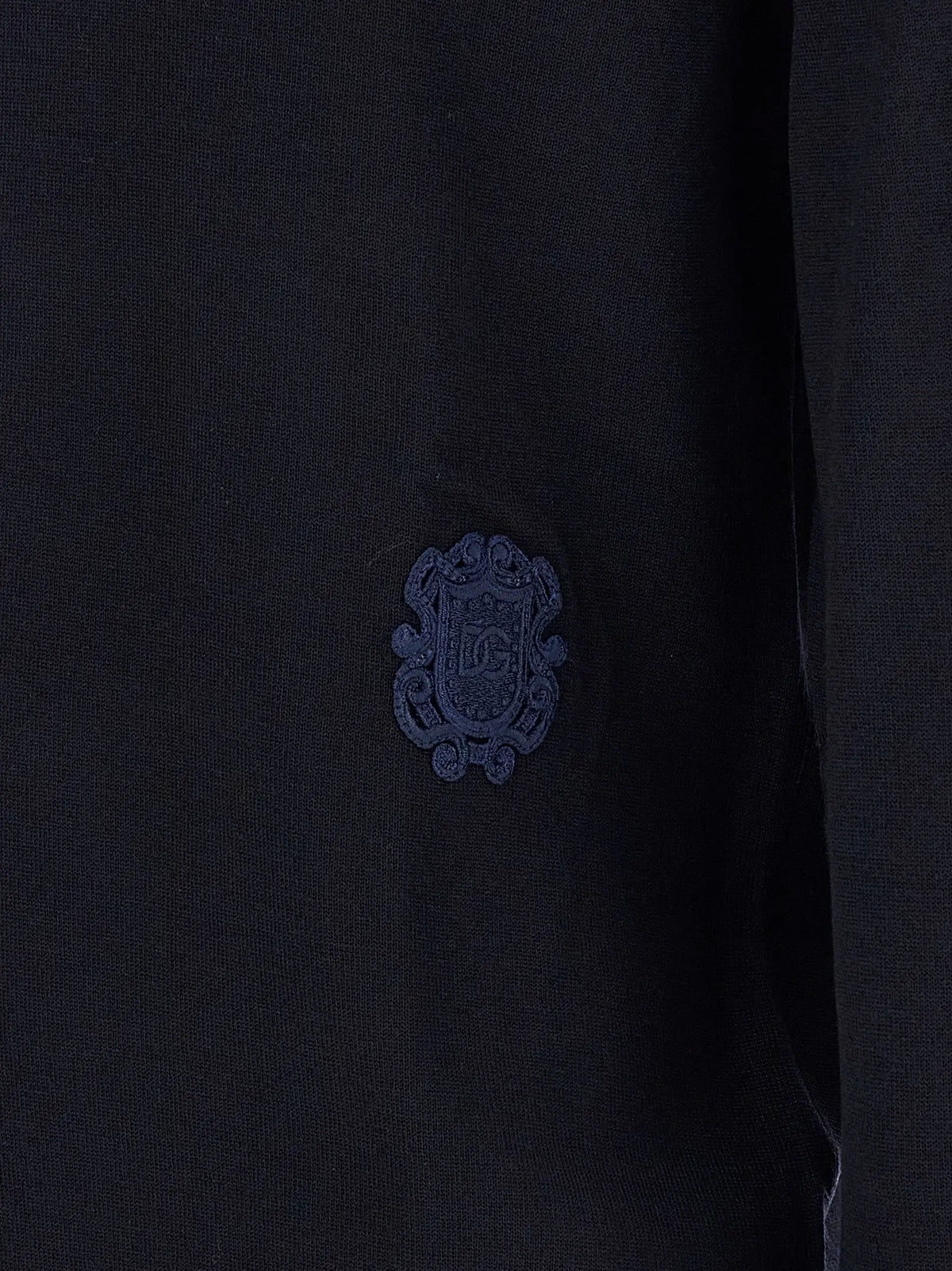 Patch écusson brodé bleu marine sur cardigan en laine vierge bleu dolce & gabbana à tissu texturé