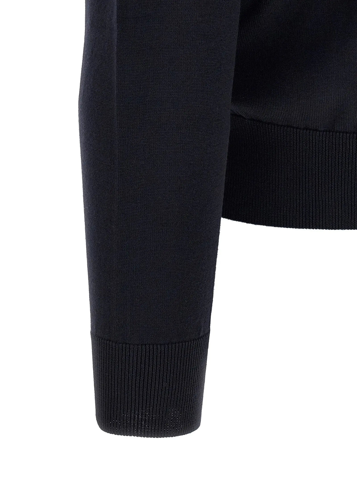 Manche en maille côtelée noire avec texture uniforme et poignets finis du cardigan en laine vierge bleue dolce & gabbana