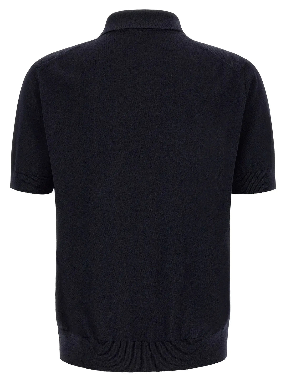 Polo shirt dolce & gabbana bleu en laine vierge avec manches courtes noires et poignets et ourlet côtelés