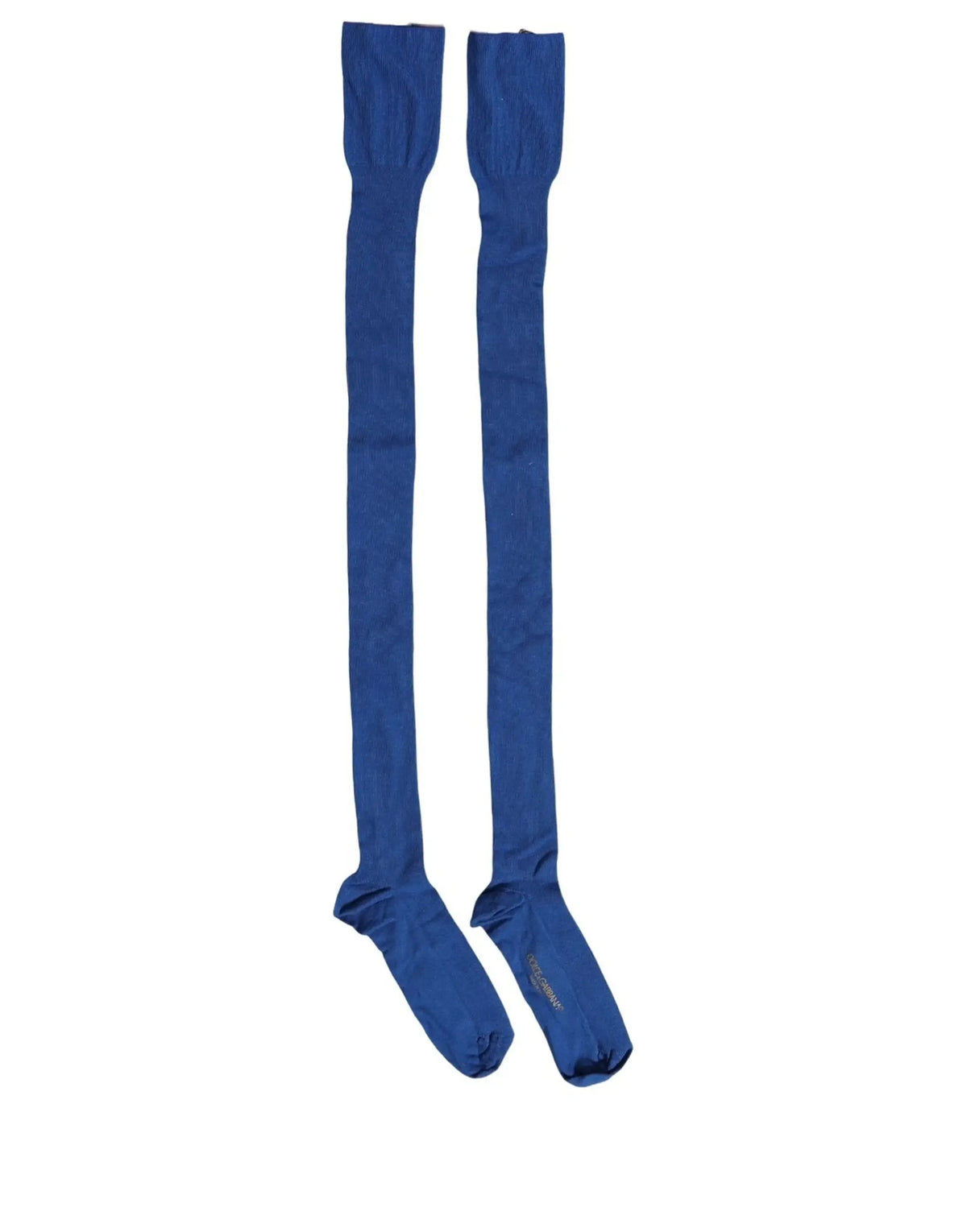 Une paire de chaussettes accessoires cuissardes en viscose bleu royal doux et ajusté de dolce & gabbana avec bouts renforcés