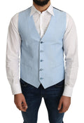 Dolce & Gabbana gilet bleu clair en laine avec cinq boutons assortis et deux poches avant formel en viscose stretch