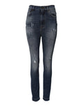 Jeans denim bleu foncé dolce & gabbana en coton avec taille haute et détails déchirés style usé