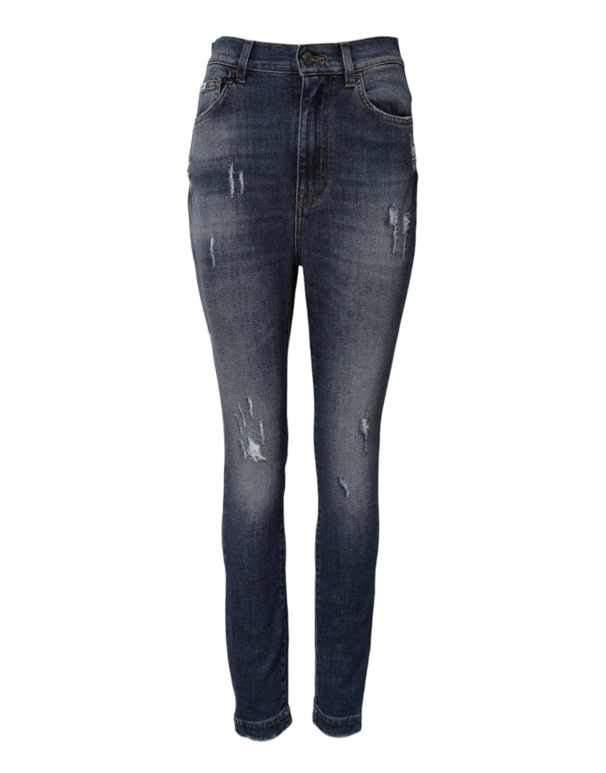 Jeans denim bleu foncé dolce & gabbana en coton avec taille haute et détails déchirés style usé