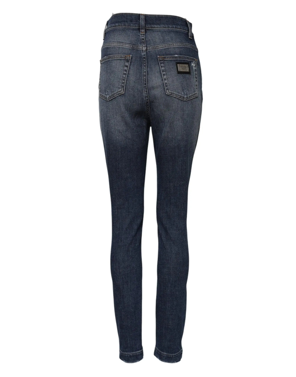 Jean slim bleu foncé en coton denim à taille haute dolce & gabbana avec légère décoloration sur les cuisses vue dos