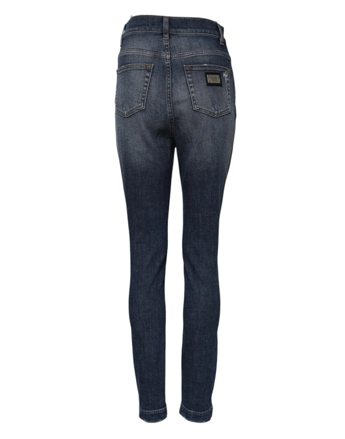 Jean slim bleu foncé en coton denim à taille haute dolce & gabbana avec légère décoloration sur les cuisses vue dos