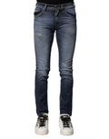 Jean slim fit pour homme dolce & gabbana en coton bleu délavé avec décoloration subtile et patchs usés