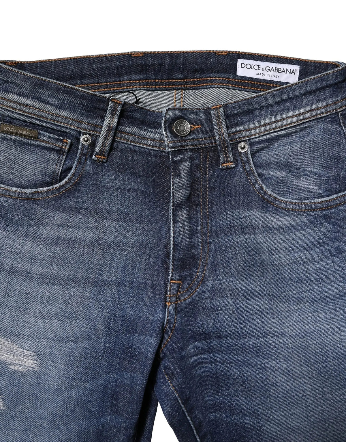 Jean slim fit bleu dolce gabbana en coton avec lavage délavé et légère usure intérieur ceinture marque visible