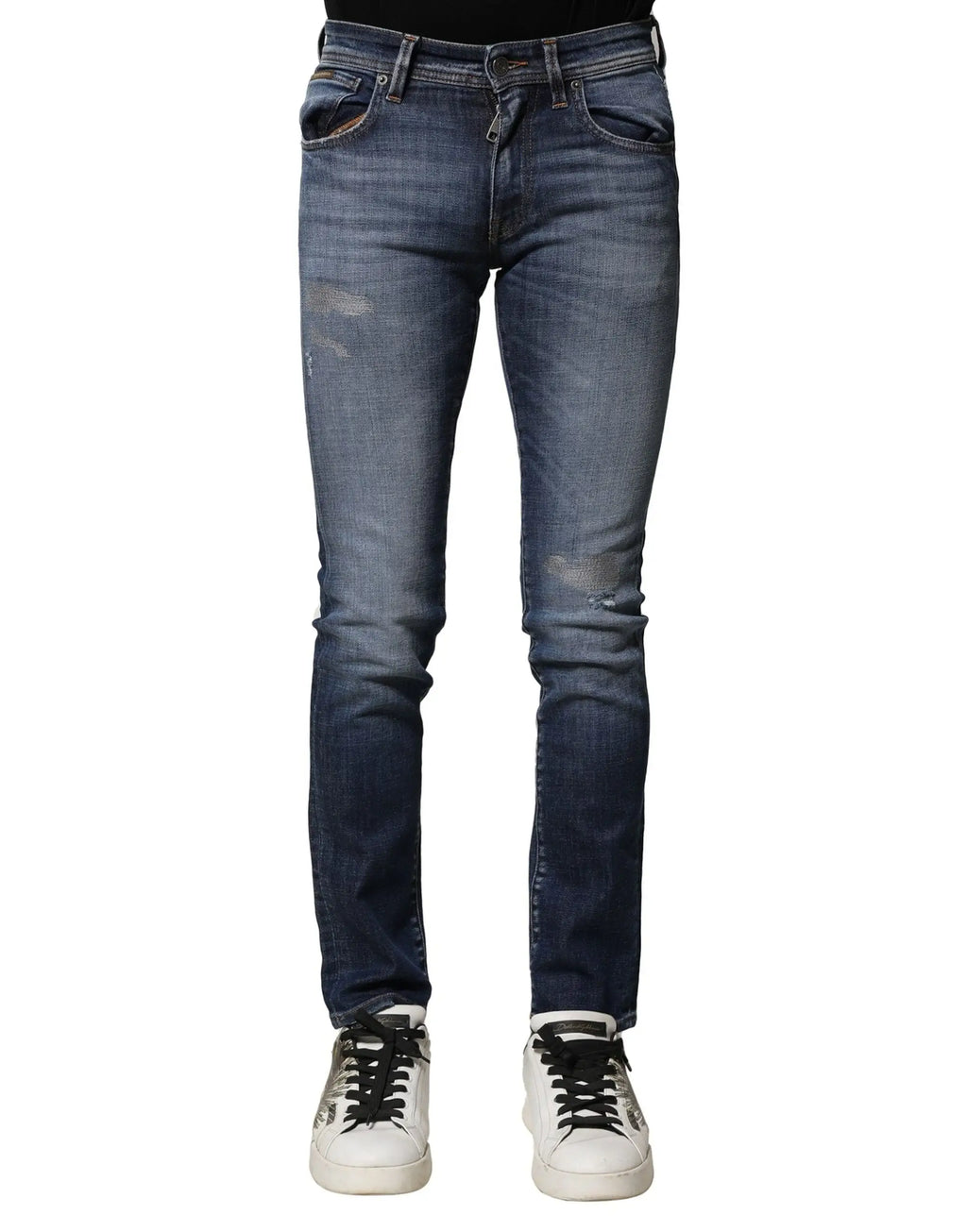 Jean denim slim fit pour homme dolce & gabbana bleu délavé en coton avec effet vieilli et zones usées subtiles