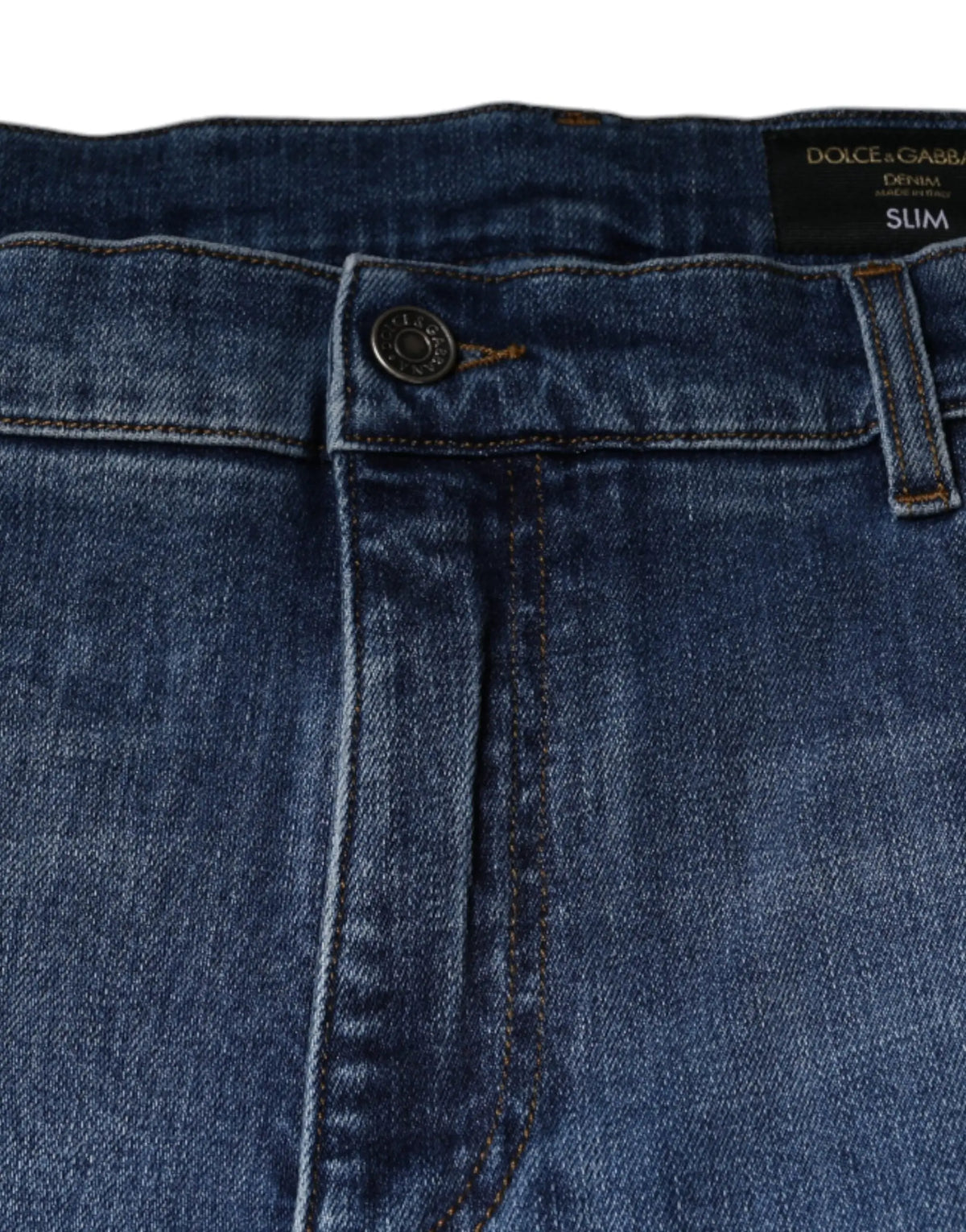 Jeans slim fit en denim bleu foncé stretch pour homme dolce & gabbana avec étiquette noire et bouton métallique