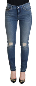Jeans denim tattered blue washed en coton dolce & gabbana avec genoux déchirés et coupe slim