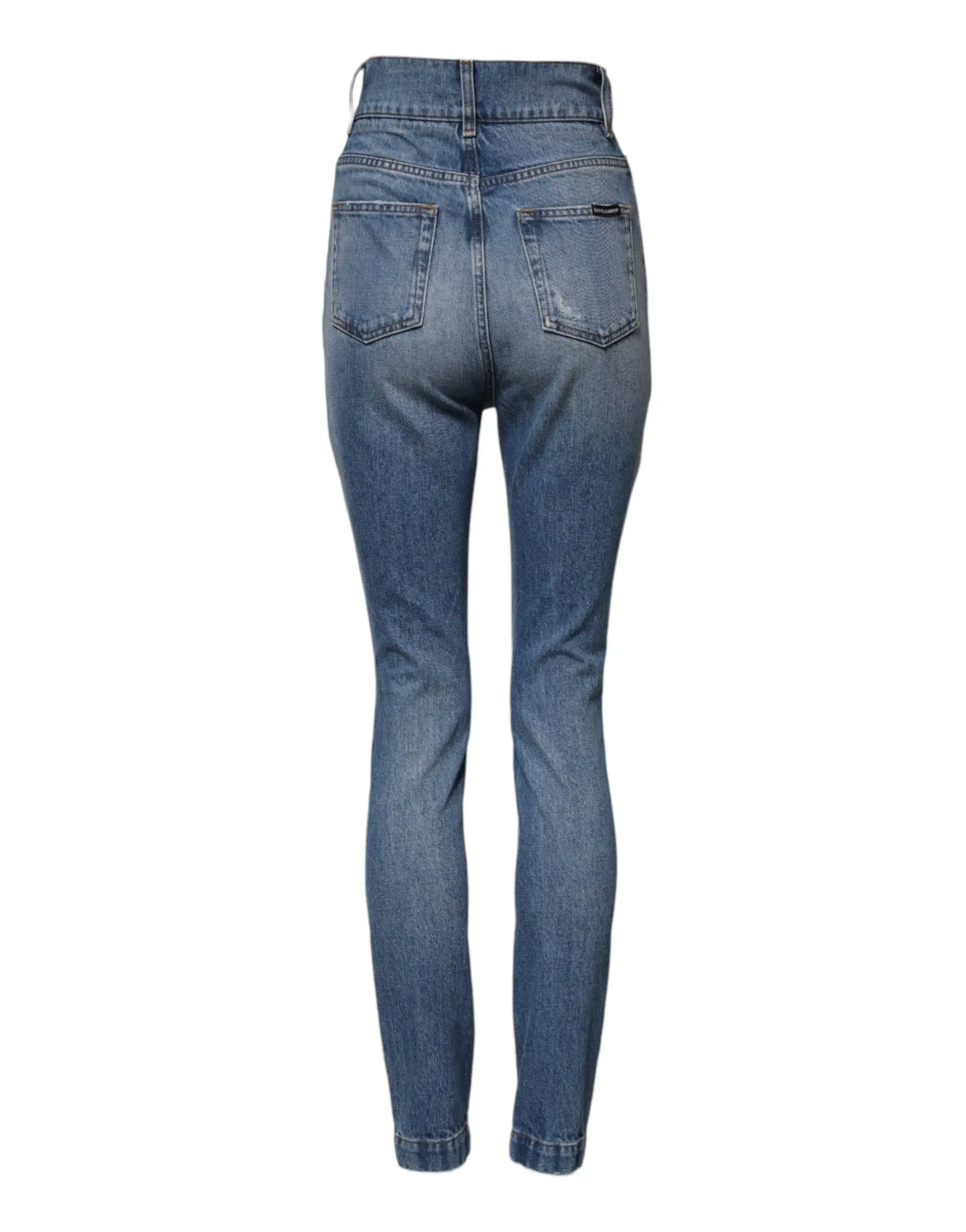 Jean slim taille haute bleu délavé en denim avec poches arrière classiques dolce & gabbana vu de dos