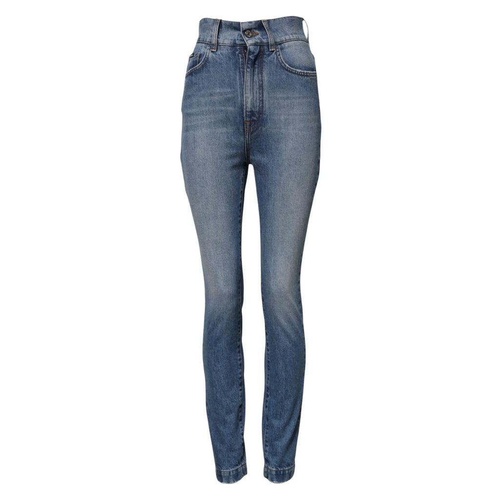 Jean slim bleu délavé à taille haute en denim avec cinq poches classique de dolce & gabbana