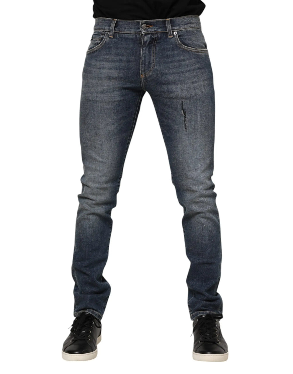Jean slim en denim bleu foncé dolce gabbana avec légère usure subtile sur la cuisse