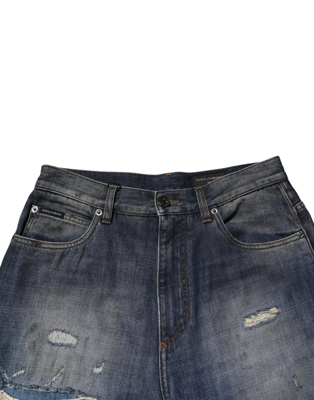 Short en jean coton bleu délavé dolce & gabbana avec détails déchirés et poches classiques cinq poches
