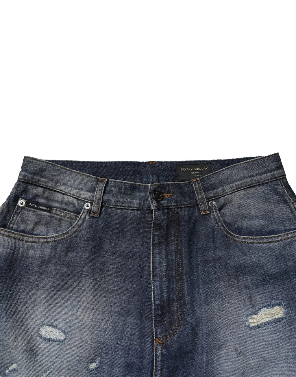 Jeans homme en coton bleu délavé dolce gabanna avec détails déchirés et cinq poches classiques