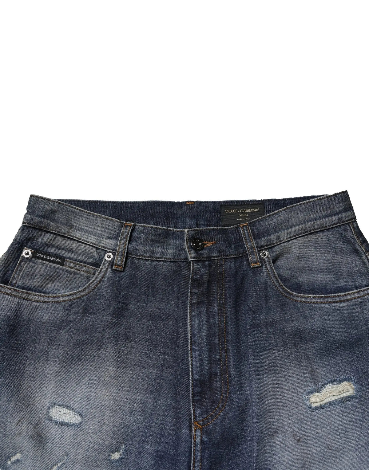 Jeans homme en coton bleu délavé dolce gabanna avec détails déchirés et cinq poches classiques