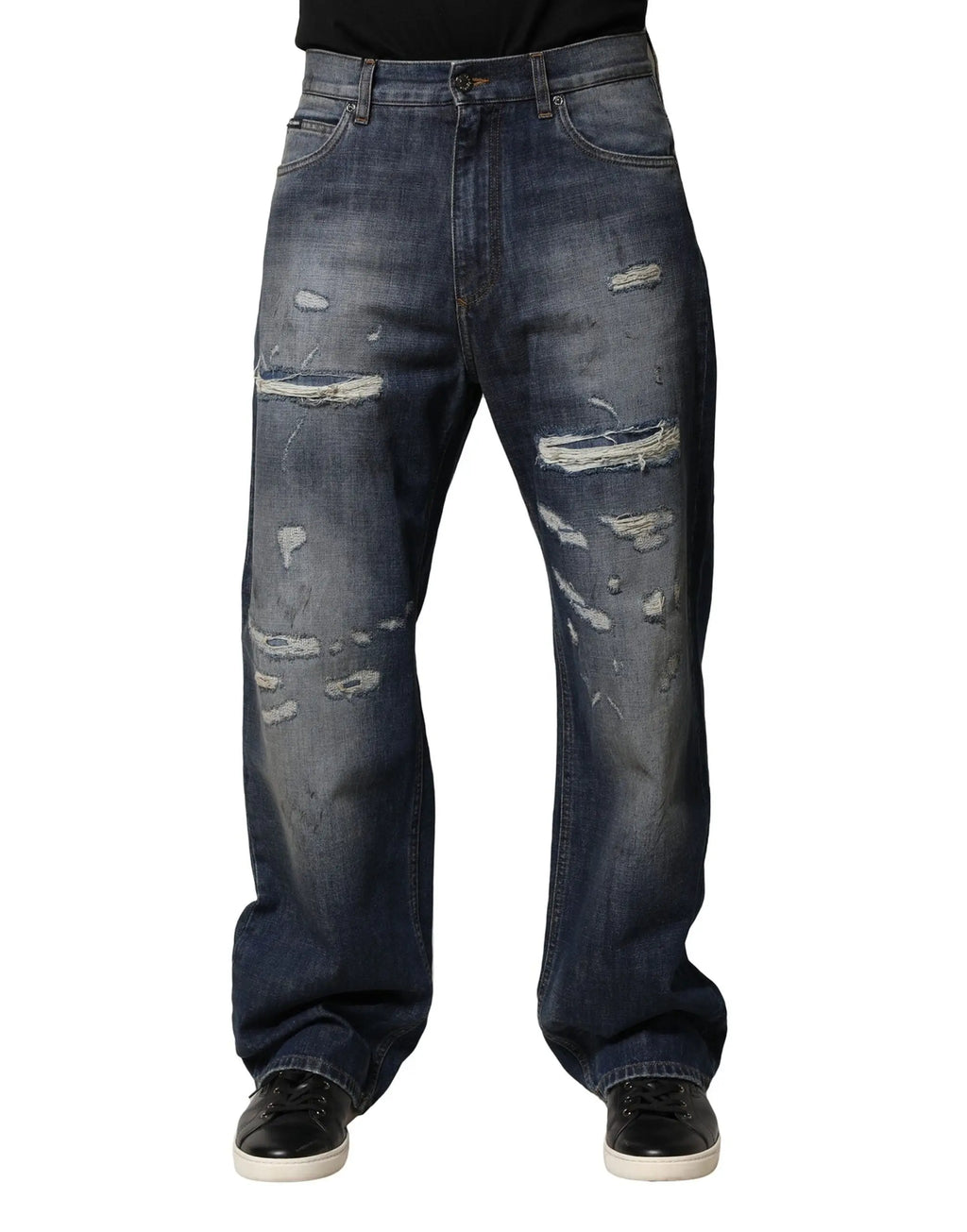 Jeans homme dolce gabbana en coton bleu délavé avec détails déchirés et coupe droite en denim foncé