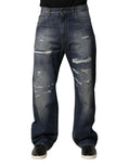 Jeans homme dolce gabbana en coton bleu délavé avec détails déchirés et coupe droite en denim foncé