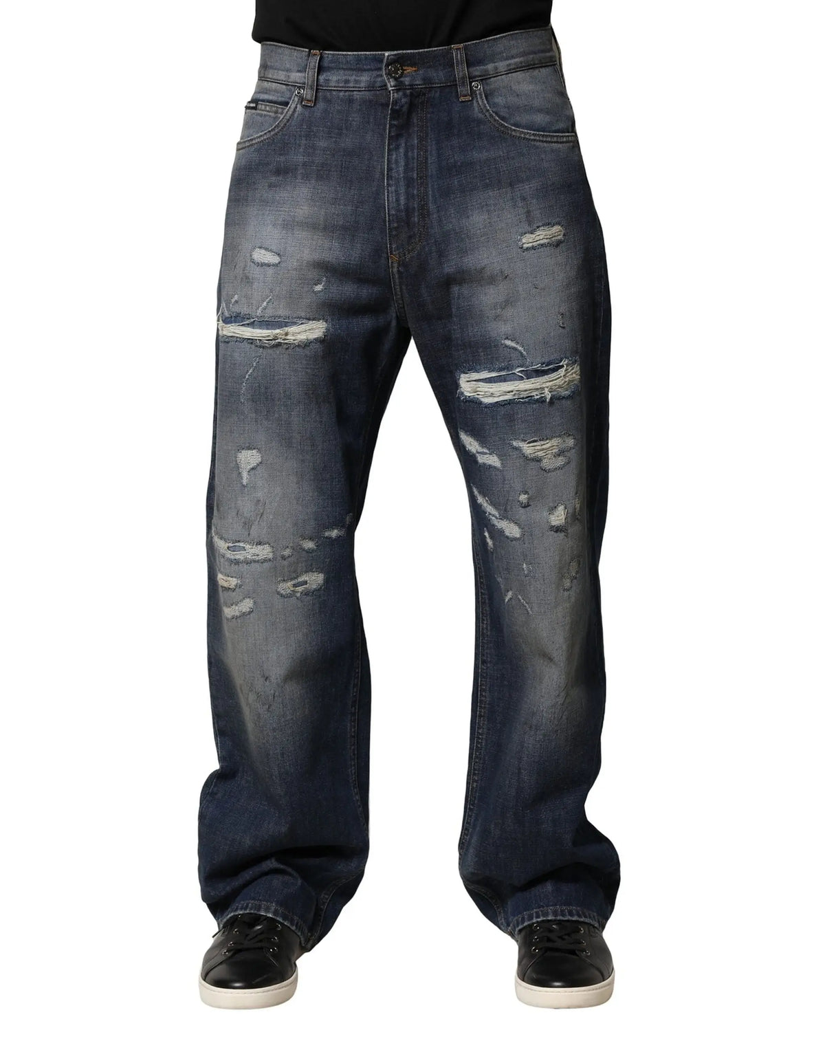 Jeans homme dolce gabbana en coton bleu délavé avec détails déchirés et coupe droite en denim foncé
