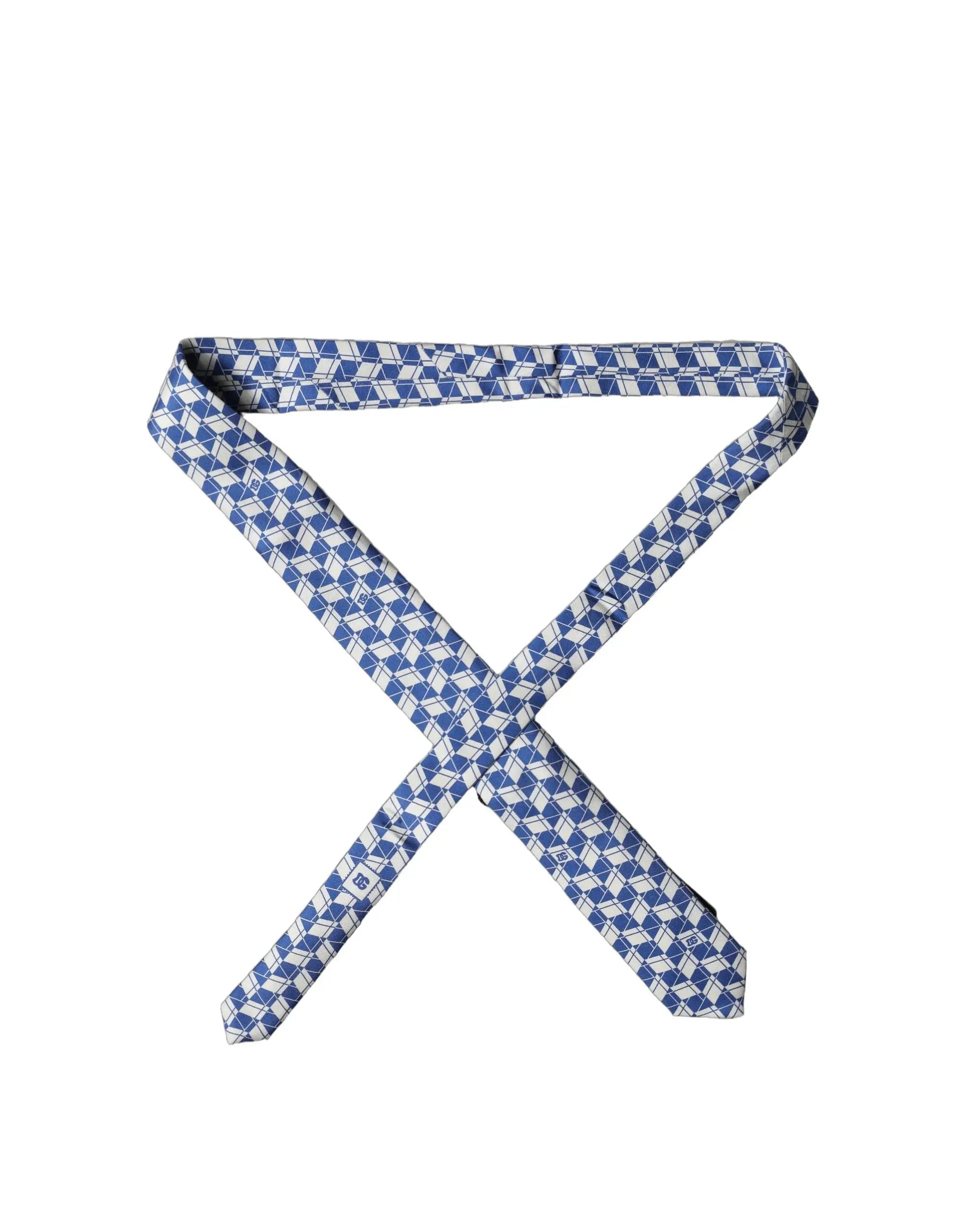 Dolce & Gabbana cravate ajustable pour homme en soie bleu et blanc à motif géométrique