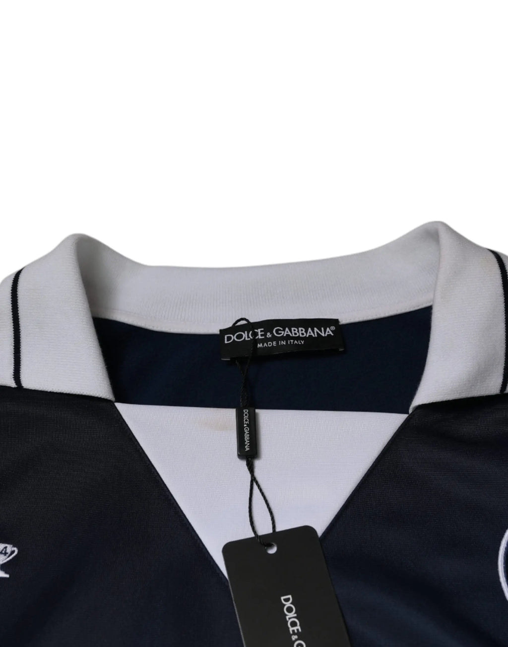 Polo dolce & gabbana bleu marine et blanc avec bordure noire en jersey milano manches longues