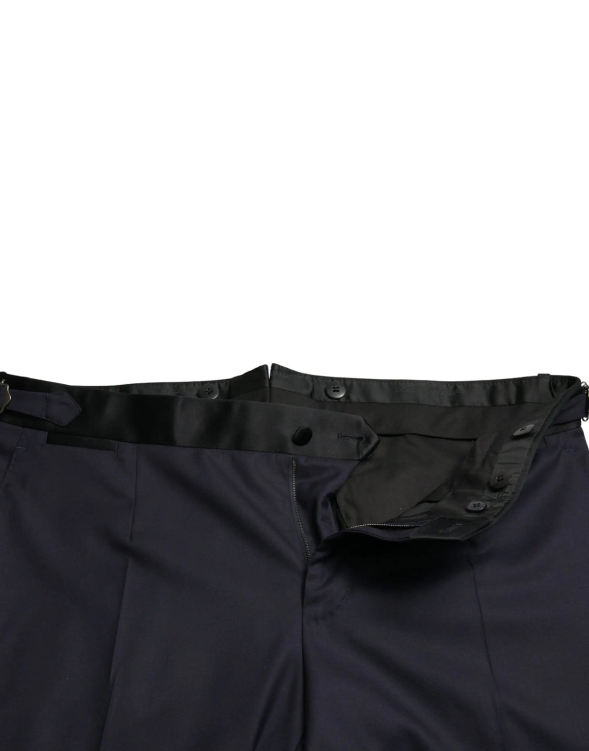Pantalon bleu en laine cropped tapered dolce & gabbana avec boutonnière élégante et coupe structurée