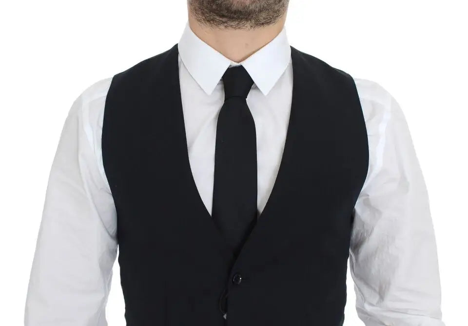 Dolce & gabbana gilet formel bleu en laine avec coupe ajustée et fermeture à un bouton