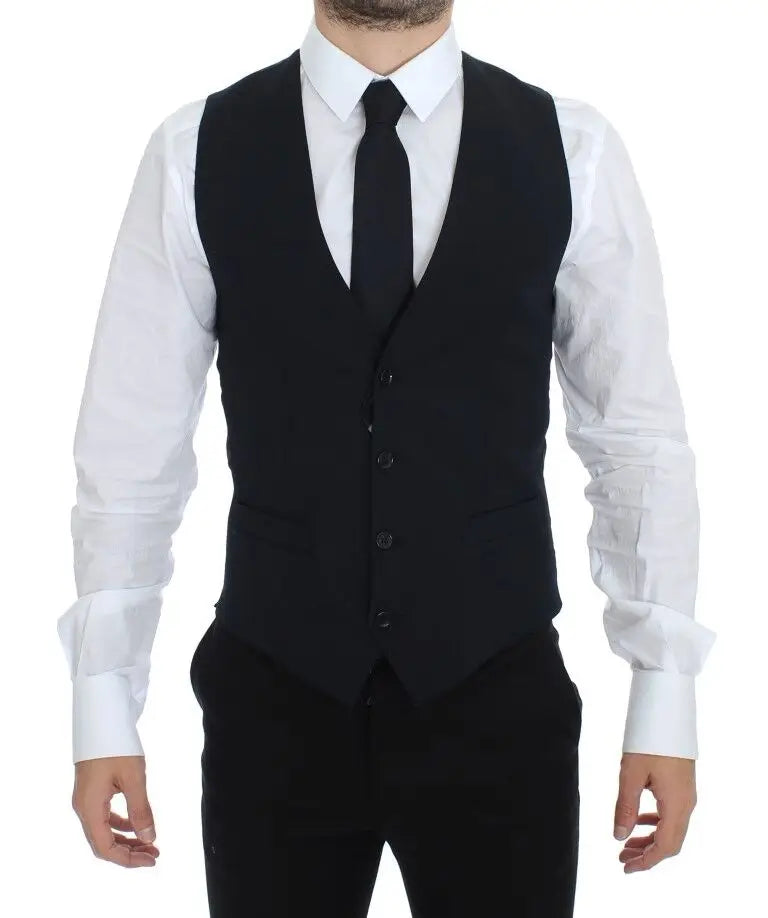 Dolce & gabbana gilet habillé bleu en laine avec veste noire ajustée à cinq boutons assortis