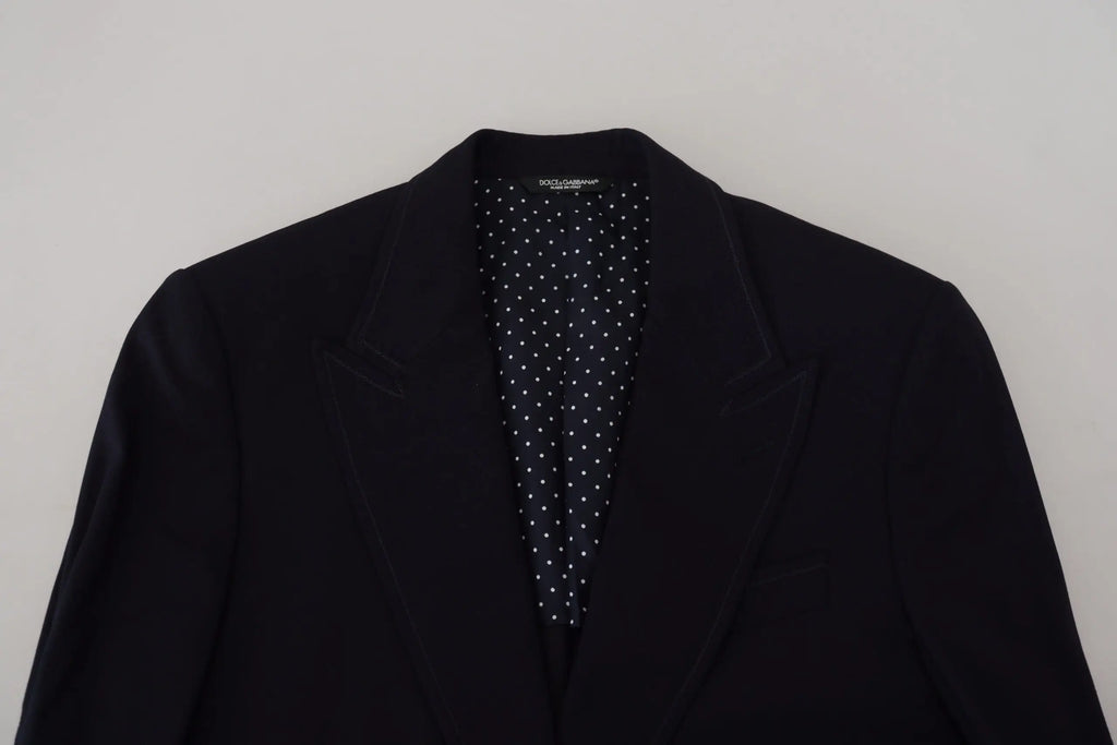 Blazer dolce & gabbana taormina bleu en laine avec doublure contrastée à pois noir pour costume formel