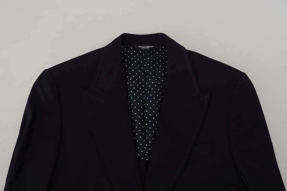 Blazer dolce & gabbana taormina bleu en laine avec doublure contrastée à pois noir pour costume formel