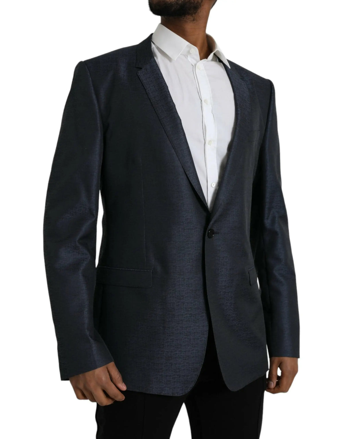 Blazer dolce & gabbana bleu foncé en laine avec texture subtile et design classique à simple boutonnage