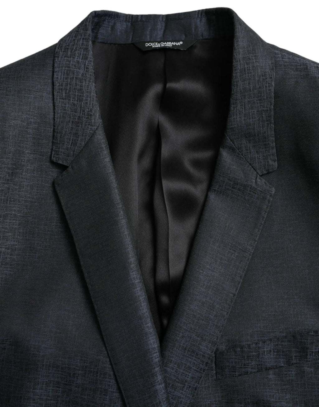 Dolce & gabbana bleu laine gold blazer simple boutonnage gris foncé texturé doublure satin noire