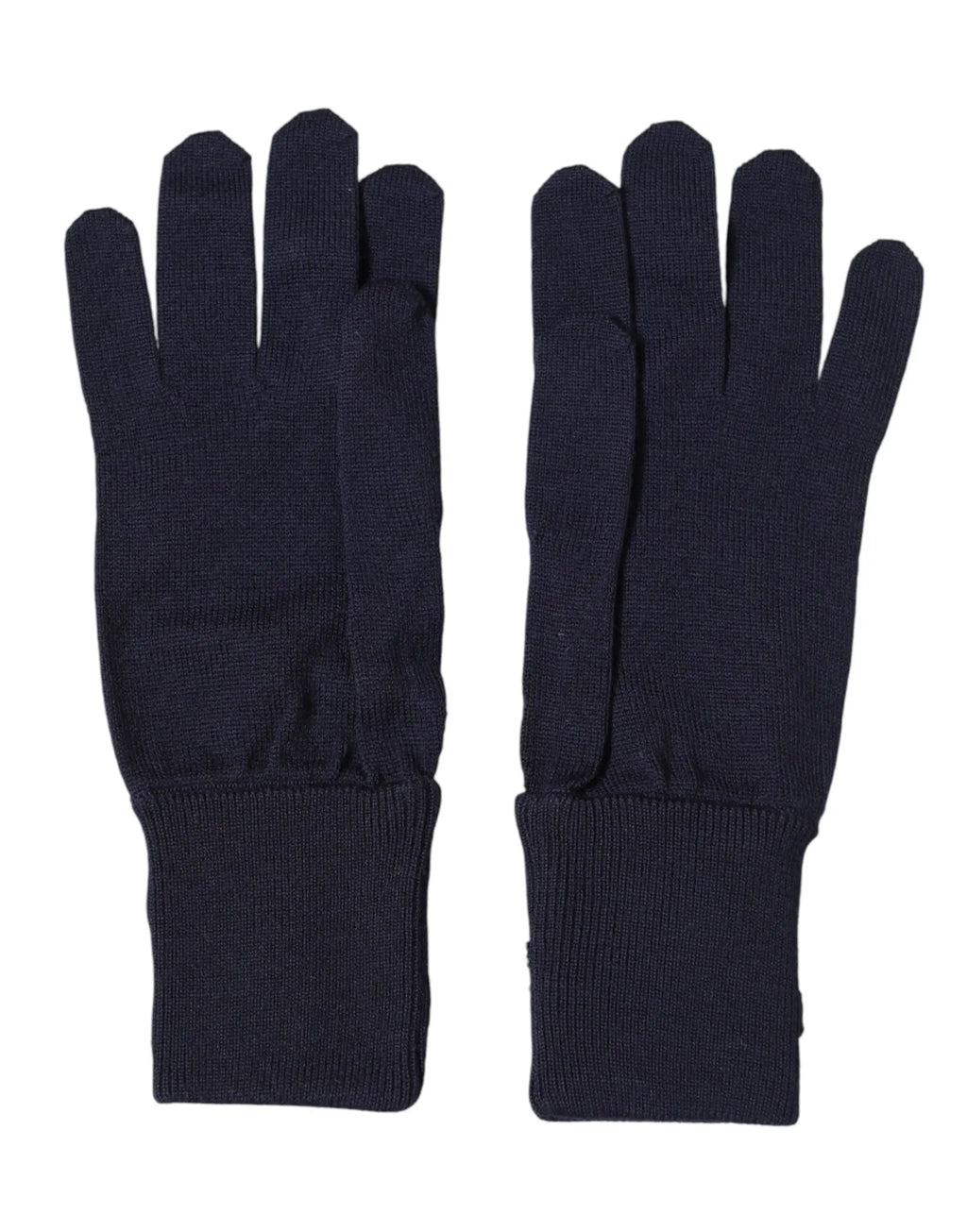 Une paire de gants mitaines brodés dolce & gabbana bleu marine en laine avec poignets côtelés et doigts sans coutures