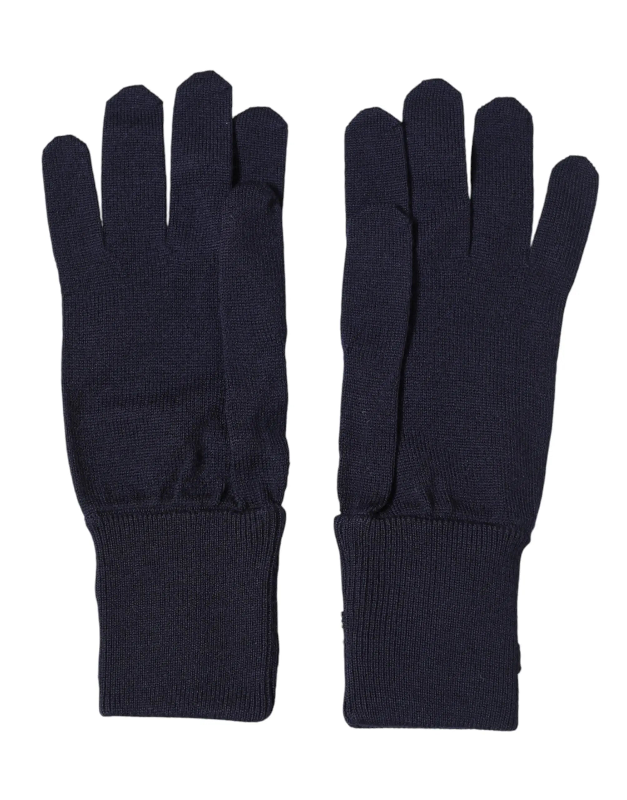 Une paire de gants mitaines brodés dolce & gabbana bleu marine en laine avec poignets côtelés et doigts sans coutures