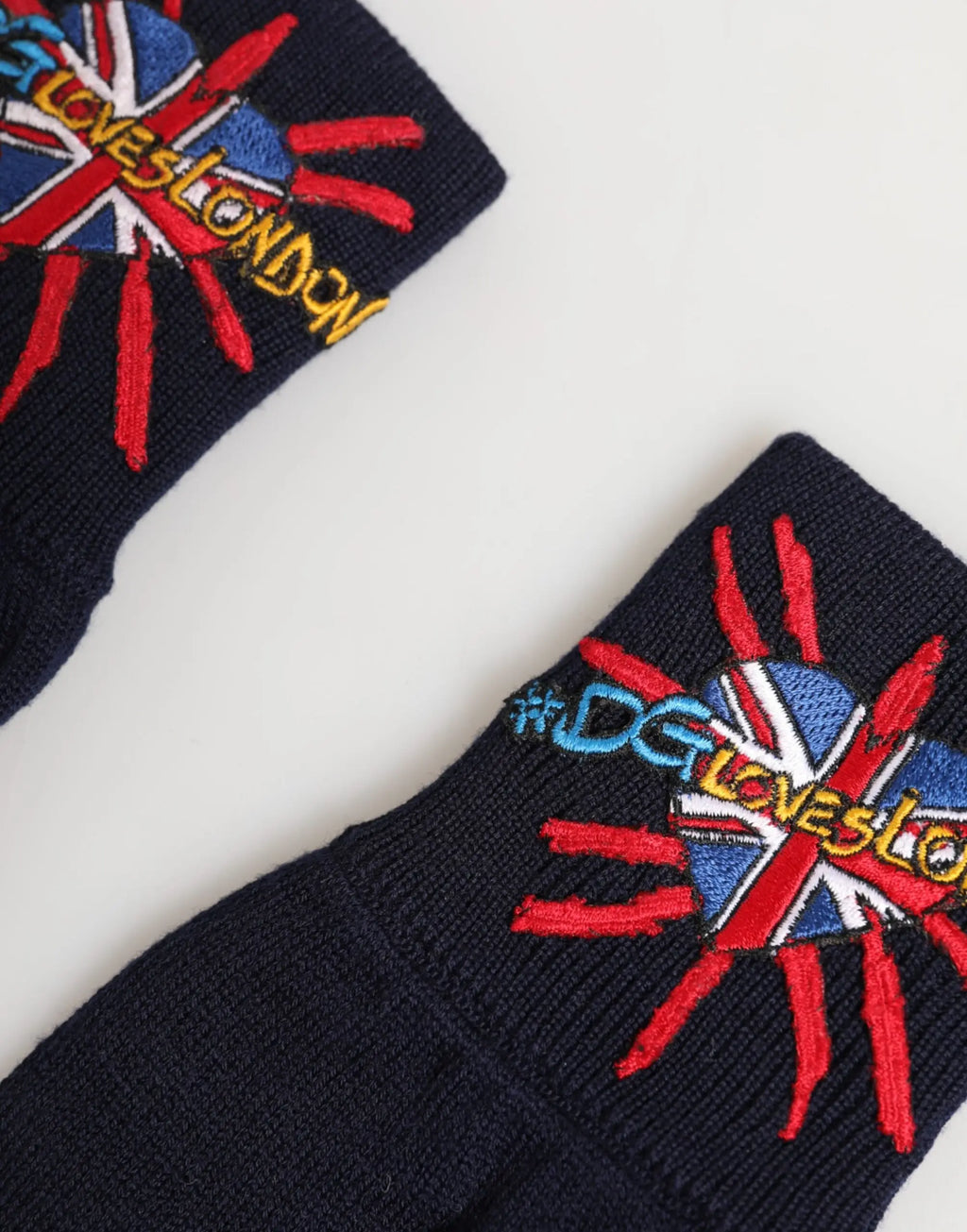 Dolce & gabbana blue wool knit socks with embroidered union jack and yellow loves london text